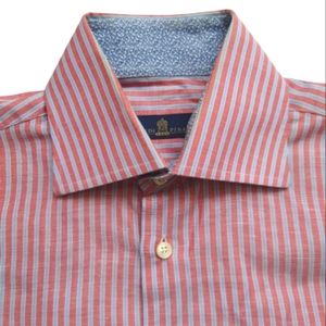 EREDI PISANO Linen Cotton Stripes Long Sleeves Button Up Summer Dress Shirt